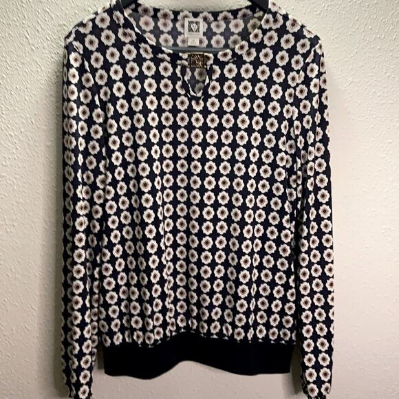 Anne Klein Women Medallion Print Keyhole Neck Blouse Size M - Picture 1 of 7